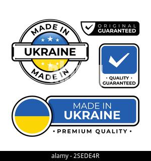 Badge Bundle Made in Ukraine Label Icon Emblem isoliert auf weißem Hintergrund. Vektorabbildung Stock Vektor