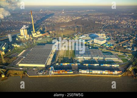 Luftaufnahme, Baustelle Logport VI am Rhein, Containerterminal, Alt-Walsum, Duisburg, Ruhrgebiet, Nordrhein-Westfalen, Deutschland Stockfoto