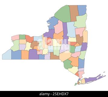 Editierbare Vektordatei der Bezirke, aus denen der Staat New York besteht. Stock Vektor