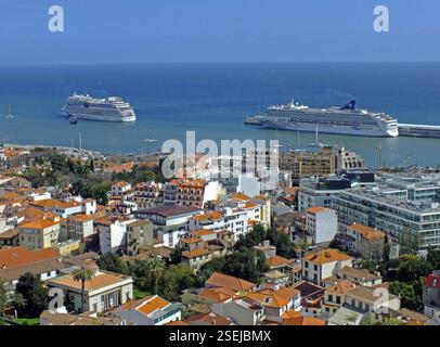 Portugal, Madeira, Funchal, Stadtblick, Hafen, Kreuzfahrtschiffe, Europa Stockfoto