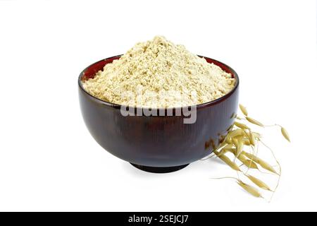 Mehl von Hafer in Houten, Vollkorn-hafer Spike auf weißem Hintergrund Stockfoto