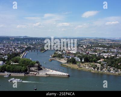 Koblenz, Stadtblick, Deutsches Eck, Kaiser-Wilhelm-Denkmal, Rhein, Mosel, Rheinland-Pfalz Stockfoto