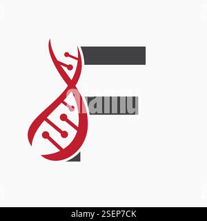 Initial DNA Spiral Logo auf Buchstabe F für Healthcare Sign Vector Template Stock Vektor
