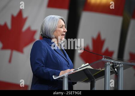 Vancouver, Kanada. Februar 2025. 20250208; Vancouver, British Columbia, Kanada; Generalgouverneur von Kanada Mary Simon spricht während der Eröffnungszeremonien der Invictus Games Vancouver – Whistler im BC Place Stadium. (Foto: Anne-Marie Sorvin/SIPA USA) Credit: SIPA USA/Alamy Live News Stockfoto
