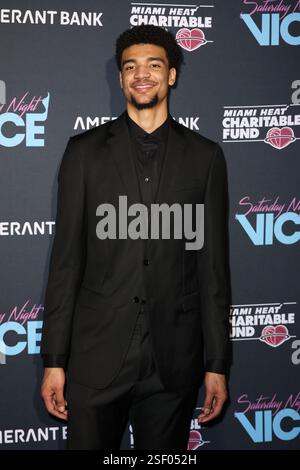 Miami, USA. Februar 2025. MIAMI, FLORIDA - 08. FEBRUAR: Kel'el Ware #7 der Miami Heat nimmt am 8. Februar 2025 an der 15. Jährlichen Miami Heat Charitable Gala im Kaseya Center Teil. Quelle: SIPA USA/Alamy Live News Stockfoto
