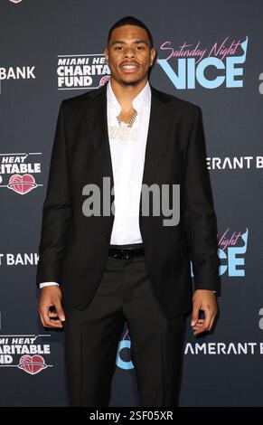 Miami, USA. Februar 2025. MIAMI, FLORIDA - 08. FEBRUAR: Keshad Johnson #16 von Miami Heat nimmt am 8. Februar 2025 an der 15. Jährlichen Miami Heat Charitable Gala im Kaseya Center Teil. Quelle: SIPA USA/Alamy Live News Stockfoto