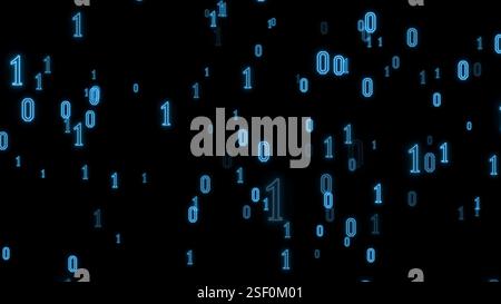 Binäres Bit 1 0 blaues Neon mit zufälliger Anzeige Stockfoto