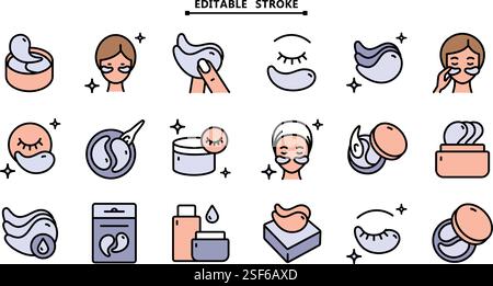 Farbsymbole für Augengel-Patches. Bearbeitbare Kontur. Einfache Abbildungen der Augenmaske. Trendpflegeprodukte Signs Kollektion. Flache isolierte Vektorzeichen Stock Vektor