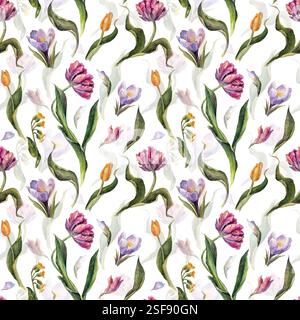 Nahtloses Aquarellmuster mit Tulpen Stockfoto