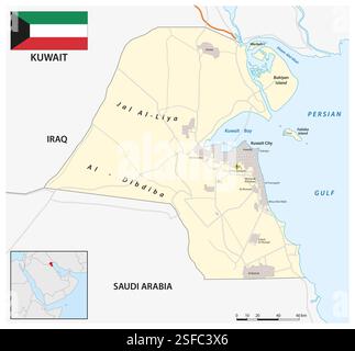 Detaillierte Vektor-Straßenkarte des Bundesstaates Kuwait Stockfoto