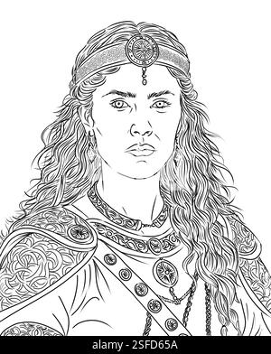 Porträt von Boudica, Boadicea, Boadicée, Buddug, der keltischen Kriegerkönigin, die gegen das Römische Reich rebellierte Stockfoto