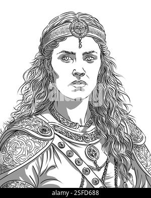 Porträt von Boudica, Boadicea, Boadicée, Buddug, der keltischen Kriegerkönigin, die gegen das Römische Reich rebellierte Stockfoto