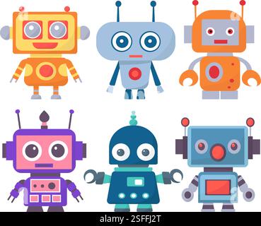 Satz von Roboterzeichen im isolierten Vektor im Doodle-Stil Stock Vektor