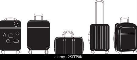 Reisetasche und Koffer Set von Silhouetten im Doodle-Stil isolierter Vektor Stock Vektor