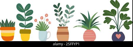 Topfpflanzen im Doodle-Stil, isolierter Vektor Stock Vektor