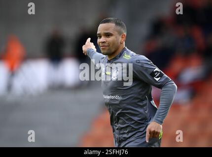 Seraing, Belgien. Februar 2025. Beverens Petar Vitanov feiert, nachdem er am Sonntag, den 9. Februar 2025, in Seraing, am 21. Tag der zweiten Liga der Challenger Pro League 2024-2025, einen Torschuss während eines Fußballspiels zwischen RFC Seraing und SK Beveren erzielt hat. BELGA FOTO JOHN THYS Credit: Belga News Agency/Alamy Live News Stockfoto
