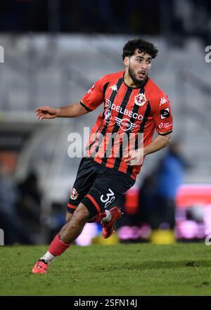 Seraing, Belgien. Februar 2025. Seraings Nabil Bouchentouf wurde während eines Fußballspiels zwischen RFC Seraing und SK Beveren am Sonntag, den 9. Februar 2025 in Seraing, am 21. Tag der zweiten Liga der Challenger Pro League 2024-2025 in der belgischen Meisterschaft gezeigt. BELGA FOTO JOHN THYS Credit: Belga News Agency/Alamy Live News Stockfoto