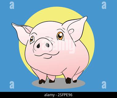 Entzückendes Karikaturschwein mit blauem Hintergrund Stock Vektor