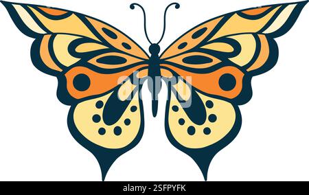 Handgezeichneter Schmetterling. Blumenfalter, Mottenflügel und farbenfrohe fliegende Insekten. Zeichnung fliegenden papillon Schmetterling isoliert Vektor Symbol auf weiß Stock Vektor