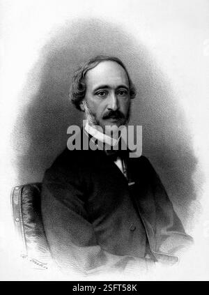 1870 c, FRANKREICH: Der französische Physiker ALEXANDRE EDMOND BECQUEREL ( 1820–1891). Er studierte Magnetismus, Elektrizität, Optik und das Studium des Sonnenspektrums. Seine Untersuchungen zur Lumineszenz und Phosphoreszenz von Werkstoffen sind bekannt. Er war der Sohn von Antoine César Becquerel ( 1788 - 1878 ) und Vater des gefeierten Antoine HENRI BECQUEREL ( 1852 - 1908 ) , der 1903 zusammen mit PIERRE und MARIE CURIE den PHYSIK-NOBELPREISTRÄGER gewann . Porträt von Charles-Jérémie fuhr ( 1832–1875 ). Lithographie von Pierre Petit ( 1832 - 1885 ), Druck Stockfoto