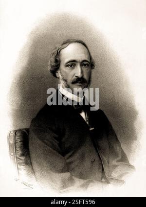 1870 c, FRANKREICH: Der französische Physiker ALEXANDRE EDMOND BECQUEREL ( 1820–1891). Er studierte Magnetismus, Elektrizität, Optik und das Studium des Sonnenspektrums. Seine Untersuchungen zur Lumineszenz und Phosphoreszenz von Werkstoffen sind bekannt. Er war der Sohn von Antoine César Becquerel ( 1788 - 1878 ) und Vater des gefeierten Antoine HENRI BECQUEREL ( 1852 - 1908 ) , der 1903 zusammen mit PIERRE und MARIE CURIE den PHYSIK-NOBELPREISTRÄGER gewann . Porträt von Charles-Jérémie fuhr ( 1832–1875 ). Lithographie von Pierre Petit ( 1832 - 1885 ), Druck Stockfoto