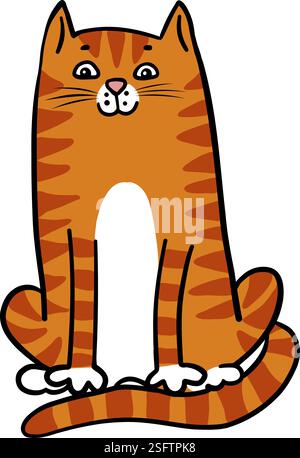 Sitting Ginger Tabby Cat, Cartoon-Stil Stock Vektor