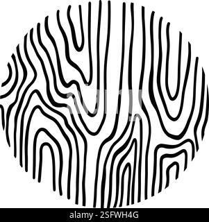 Holzlinie Kreis. Baumstammquerschnitt mit Topographieringen, schwarz-weiße Holzschnitten mit Konturskizze. Vektor-isoliertes Symbol auf weiß Stock Vektor