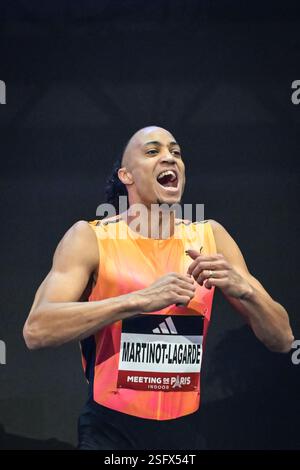 Paris, Frankreich. Februar 2025. Der französische Athlet Pascal Martinot Lagarde reagiert auf das Treffen der Paris Indoor 2025 in der Accor Arena in Paris, Frankreich am 9. Februar 2025. Foto: Firas Abdullah/ABACAPRESS. COM Credit: Abaca Press/Alamy Live News Stockfoto