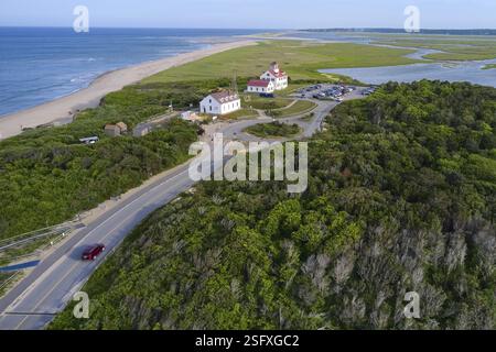 Luftbild der Küstenwache und des Strandes, Cape Cod, Eastham, USA, Nordamerika Stockfoto