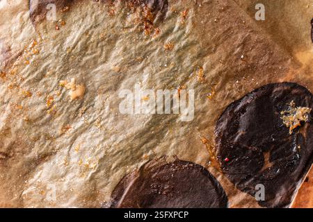 Suppe oder Consomme, dicke Fleischbrühe mit Karotten, Hühnerknödel und Mikrogrün, serviert auf einem weißen Teller auf dunkelgrünem Hintergrund mit Serviette A Stockfoto
