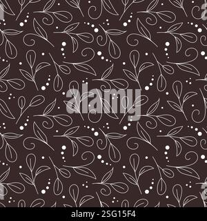 Elegantes nahtloses florales Linienmuster auf Schokoladenbraunem Hintergrund für Textil- und Tapetendesign Stock Vektor