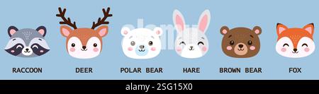 Aufkleber für Waldtiere. Handgezeichnet. Vektorabbildung. Stock Vektor