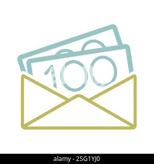 Symbol für geöffneten Umschlag mit isoliertem Geld. Vektordarstellung, Romantikelemente. Aufkleber, Patch, Marke, Karte für die Ehe, valentine Stock Vektor