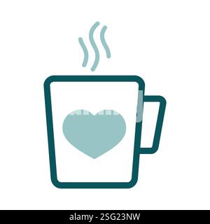 Symbol für Teetasse mit Herz und Dampf. Valentinstag-Symbol. Vektordarstellung, Romantikelemente. Aufkleber, Patch, Marke, Karte für die Ehe, Hochzeit Stock Vektor