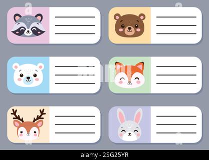Aufkleber für Waldtiere. Handgezeichnet. Vektorabbildung. Stock Vektor
