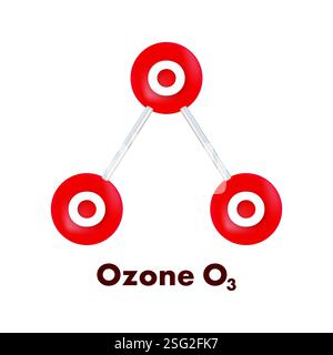 Ozon-O3-Molekül-Modell mit drei Sauerstoffatomen, die eine Dreiecksstruktur bilden Stock Vektor