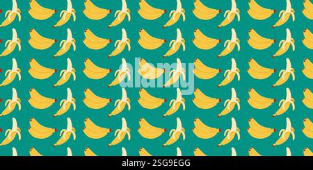 Hellgelbe Bananen in einem bunten Muster auf türkisfarbenem Hintergrund Stock Vektor