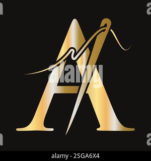 Initial Letter A Nähnadel Logo Design für Stickerei, Textil, Mode, Tuch, Stoffsymbol Stock Vektor
