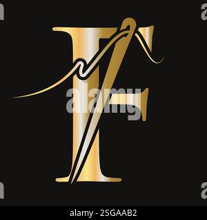 Anfangsbuchstabe F Nähnadel Logo Design für Stickerei, Textil, Mode, Tuch, Stoffsymbol Stock Vektor