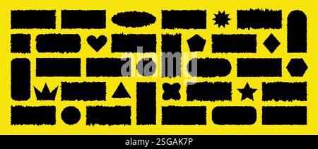 Gezacktes Rechteck. Satz zerrissener Papierstücke. Strukturiertes Grunge-Element-Paket für Collage, Textbox, Banner, Aufkleber. Vektordarstellung isoliert auf Stock Vektor