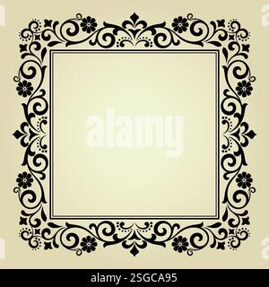 Dekorative Strichkunstrahmen für Designvorlagen. Elegantes Vektorelement für Design im östlichen Stil, Platz für Text. Schwarzer Rand mit Blumenmuster. Schnürung für Einladungen und Grußkarten Stock Vektor