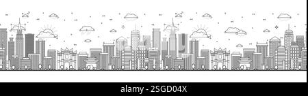 Nahtloses Muster mit der Skyline von Chongqing China City mit modernen und historischen Gebäuden isoliert auf weiß. Vektorabbildung. Chongqing Citysc Stock Vektor