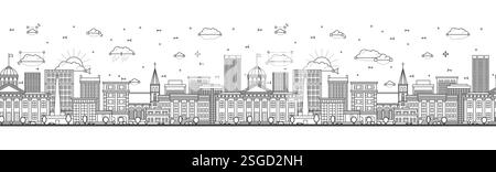 Nahtloses Muster mit der Skyline von Springfield Illinois City mit modernen und historischen Gebäuden auf weiß. Vektorabbildung. Springfield Stock Vektor