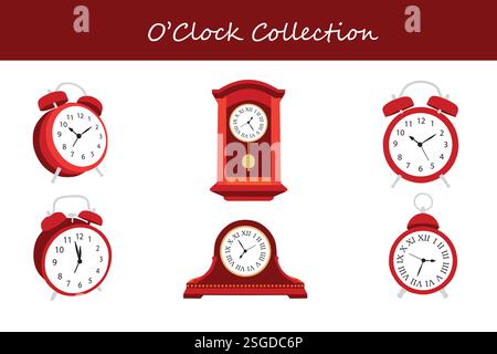 O'Clock Kollektion in einem anderen Stil. Vektorabbildung. Stock Vektor