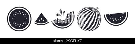 Set mit Wassermelonen-Silhouette und Frucht-Clipart. Wassermelone Symbol und Symbol Hand gezeichnet Clip Art Sammlung Früchte Zeichnung Elemente Vektor Illustration. Stock Vektor