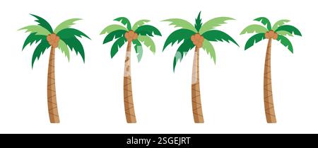 Clipart-Set für Palmen-Zeichnen. Kokosnuss tropische Sommer Clip Art mit grünen Blättern Natur Baum Elemente Sammlung Vektor Illustration. Stock Vektor