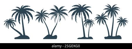 Palmen Silhouette Clipart Set. Kokosnuss tropische Baum Zeichnung Clip Art Icon in schwarz Hand gezeichnete Elemente Sammlung Vektor Illustration. Stock Vektor