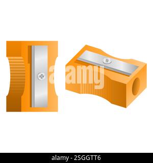 Schulwerkzeug Bleistiftspitzer Vektor. Schreibwaren Orange Bleistiftspitzer Symbol. Stock Vektor