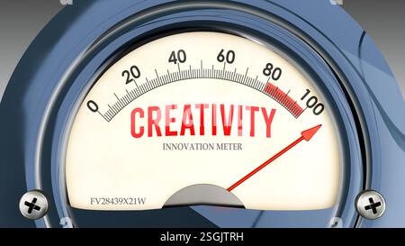 Kreativitäts- und Innovationsmesser, der ein hohes Maß an Kreativität zeigt Stockfoto