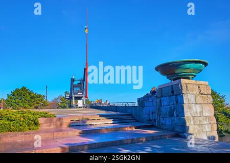 Das große Prager Metronom im Letna Park, auf dem Letna Hügel, Tschechien Stockfoto